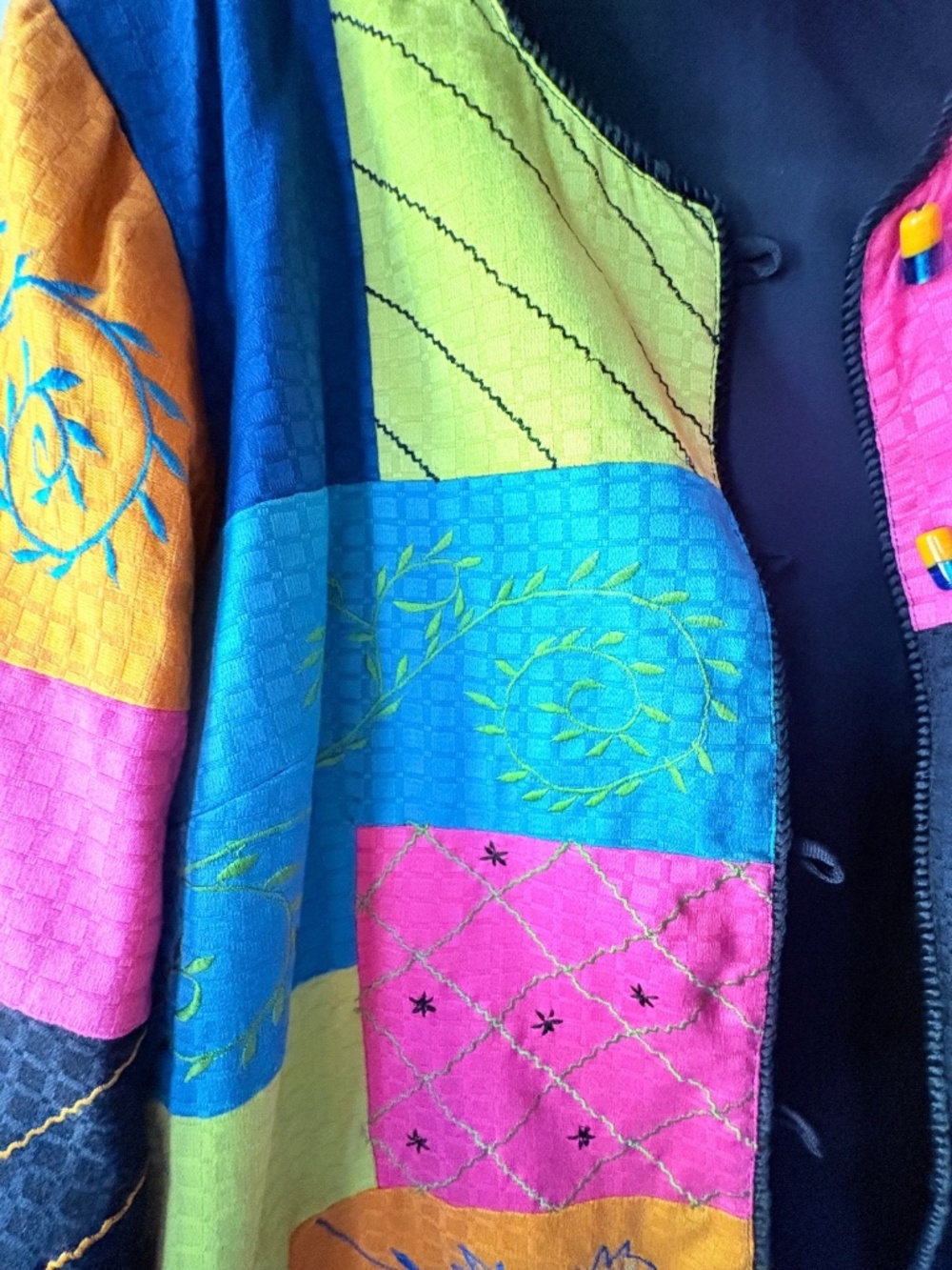 Maggie Barnes Patchwork Embroidered Jacket Boho Art Wear Toggle Buttons NWT 1X - Picture 3 of 15